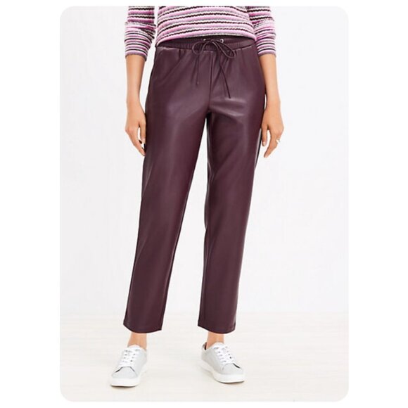 LOFT Burgundy Pull On Faux Leather Pants sz S - Picture 1 of 5